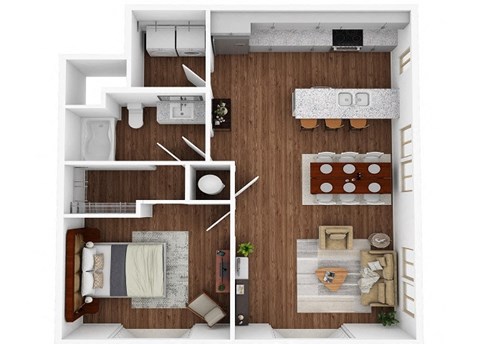 Floor plan for 1 bed, 1 bath, 714 sqft